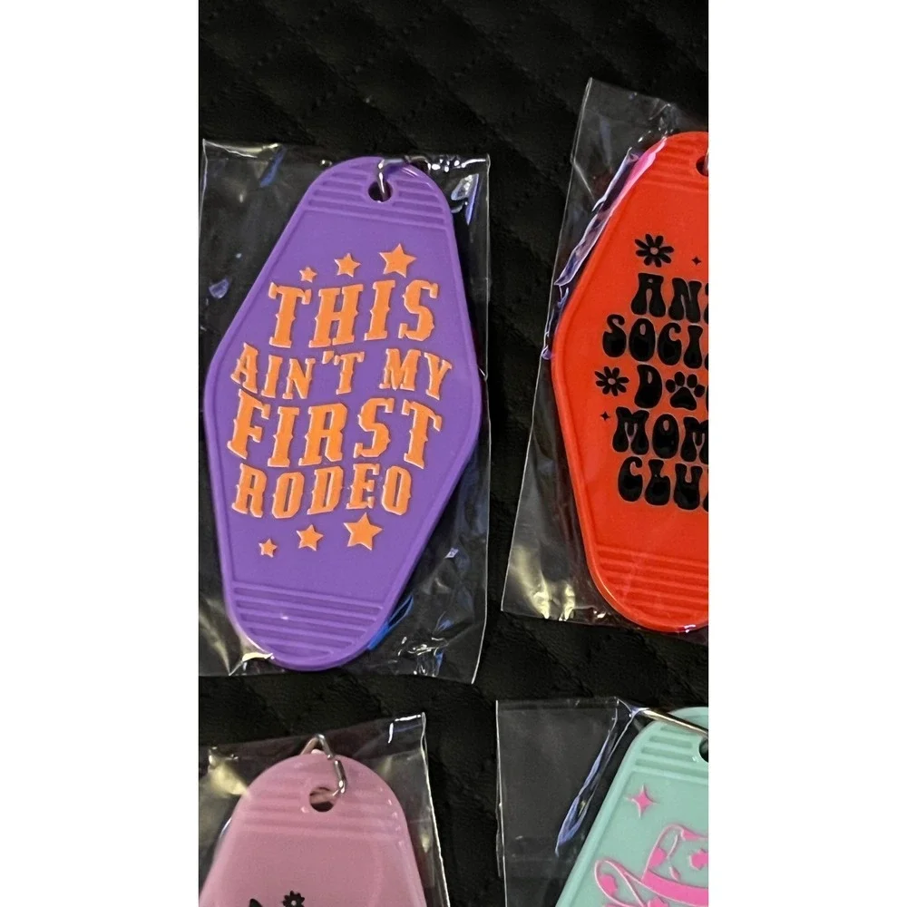 Set of 10 NEW Motel Keychains Unisex Multicolor Retro Graphic